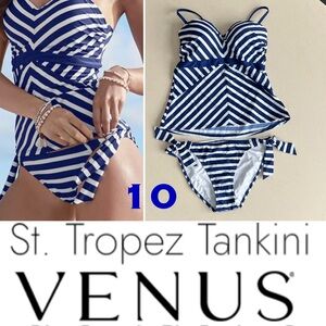 👙NEW Venus St. Tropez Striped Tankini Swim Set - Navy/White Nautical Slimming